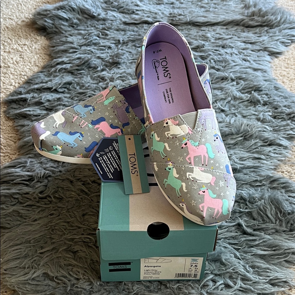TOMS Women’s Alpargata with Unicorn Design - Gray and Pink